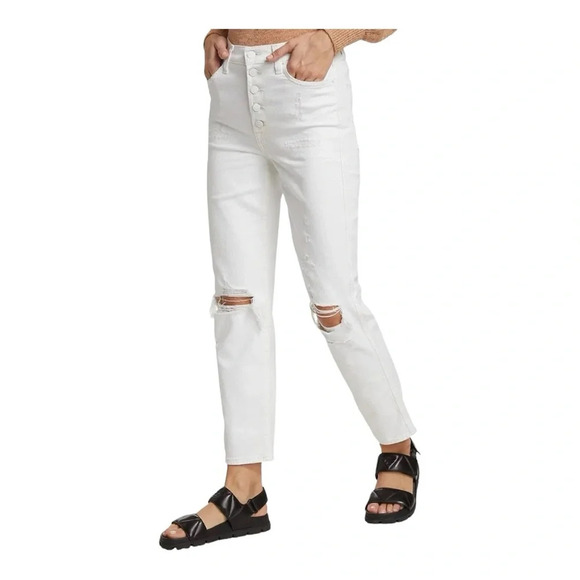 7 For All Mankind White High Waist Jeans Crop Straight Denim Jeans NWT - Picture 2 of 12